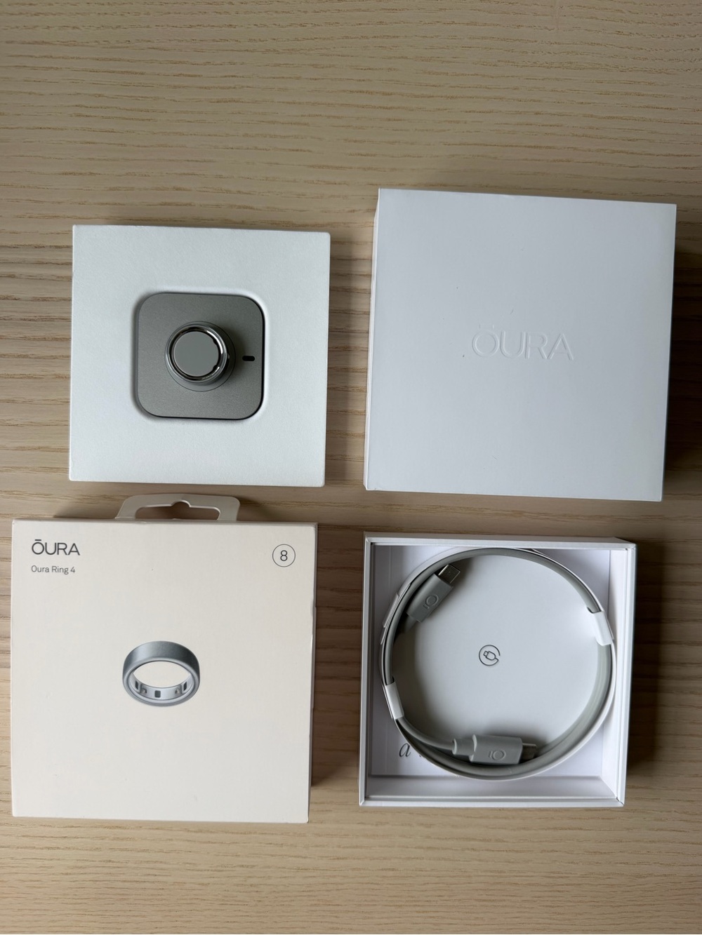 Oura Ring 4 Smart Ring - Brushed Silver, Size 8 (Full Kit / Open Box)